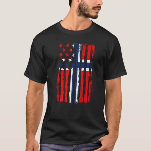 ノルウェープライドアメリカ合衆国国旗ノルウェーのルーツ Tシャツ (正面)