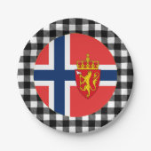 ノルウェープレート、バッファロー・プレイド&ノルウェー国旗 ペーパープレート (正面)