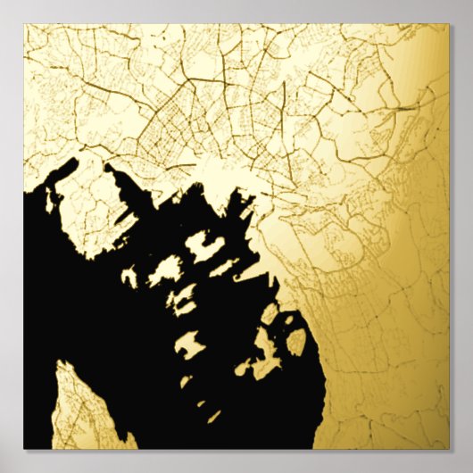 ノルウェーモダンのエレガントオスロの上品でギフトの地図 箔ポスター (正面)