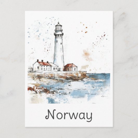 ノルウェーライトハウスコーストウォーターカラートラベル ポストカード (正面)