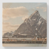 ノルウェーロフォテン魚釣りビレッジランドスケープフォト ストーンコースター (正面)