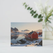 ノルウェーロフォーテン島の赤い小屋への旅 ポストカード (スタンド正面)
