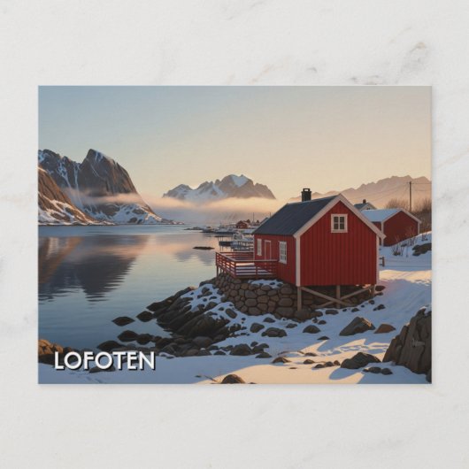 ノルウェーロフォーテン島の赤い小屋への旅 ポストカード (正面)