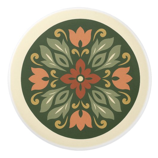 ノルウェーローズマリングスタイルコテージコアフォークアート セラミックノブ (正面)