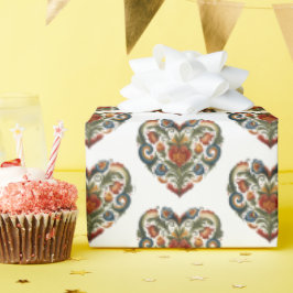 ノルウェーローズマリングフォークアートハートシール ラッピングペーパー