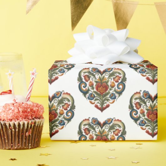 ノルウェーローズマリングフォークアートハートシール ラッピングペーパー (誕生日パーティー)