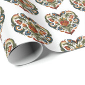 ノルウェーローズマリングフォークアートハートシール ラッピングペーパー (ロールコーナー)