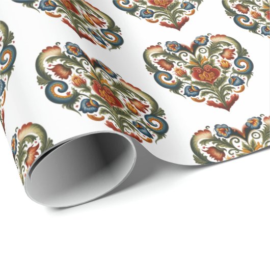 ノルウェーローズマリングフォークアートハートシール ラッピングペーパー (ロールコーナー)