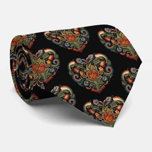 ノルウェーローズマリングフォークアートハートネックタイ ネクタイ (ロール)