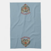 ノルウェーローズマリングフォークアートハート キッチンタオル (縦)