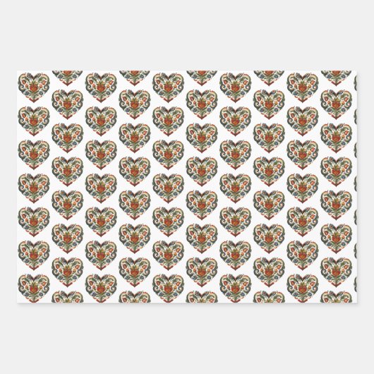 ノルウェーローズマリングフォークアートハート ラッピングペーパーシート (正面2)