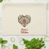 ノルウェーローズマリングフォークアートパーソナライズされたハート キッチンタオル (折り畳み)