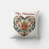 ノルウェーローズマリングフォークアートパーソナライズされたハート クッション (正面)