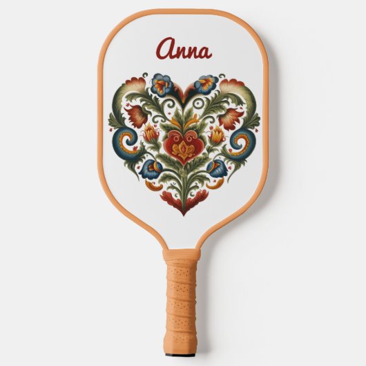 ノルウェーローズマリングフォークアートパーソナライズされたハート ピックルボールラケット (裏面)