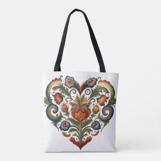 ノルウェーローズマリングフォークアートパーソナライズされたハートT トートバッグ (裏面)