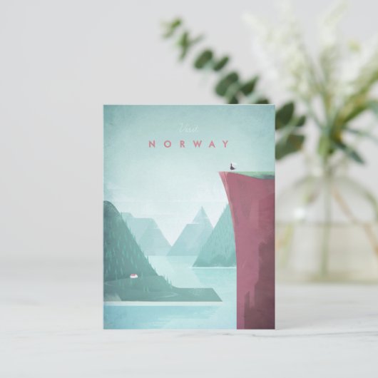 ノルウェーヴィンテージ旅行ポスター – アートポストカード ポストカード (スタンド正面)