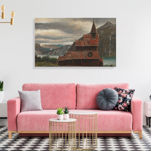 ノルウェー伝統的の木造ステーブ教会 キャンバスプリント (インサイチュ (リビング))