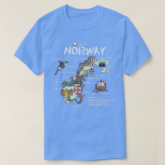 ノルウェー図解入りの、写真付きのの地図 Tシャツ (デザイン正面)