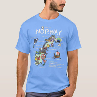ノルウェー図解入りの、写真付きのの地図 Tシャツ