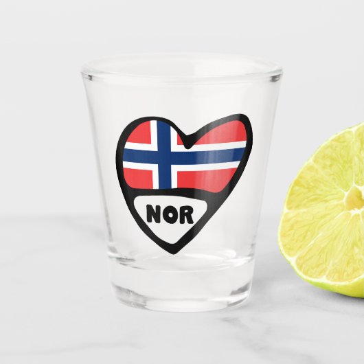 ノルウェー国コード国旗のハート、NOR ショットグラス (正面)