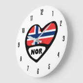 ノルウェー国コードNORフラグハート ラージ壁時計 (傾斜)