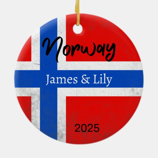 ノルウェー国旗のオーナメントパーソナライズされた（ノルウェー） セラミックオーナメント (裏面)
