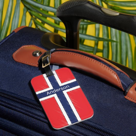 ノルウェー国旗のカスタムネームまたはイニシャルデザイン ラゲッジタグ (正面インサイチュ1)