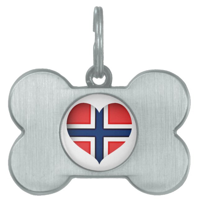 ノルウェー国旗のハート ペットネームタグ (正面)