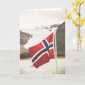 ノルウェー国旗の写真 カード (黄色い花)