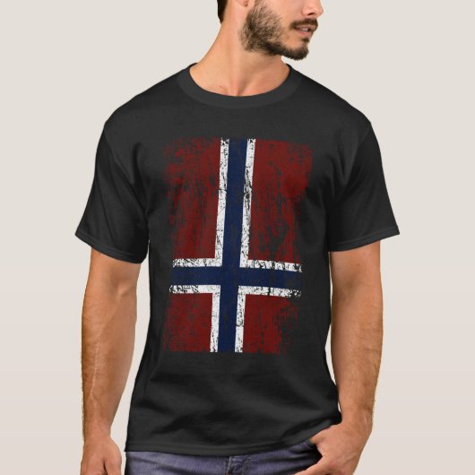 ノルウェー国旗の最後の逆さまに十字架のエッセンシャル Tシャツ (正面)