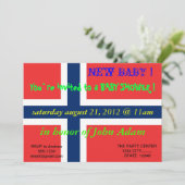 ノルウェー国旗を持つベビーシャワー招待状 招待状 (スタンド正面)