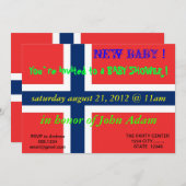 ノルウェー国旗を持つベビーシャワー招待状 招待状 (正面/裏面)