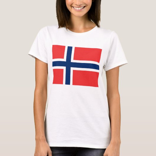 ノルウェー国旗を持つ女性Tシャツ Tシャツ (正面)