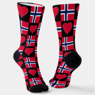 ノルウェー国旗ハートパターンおもしろいノルウェープライド ソックス