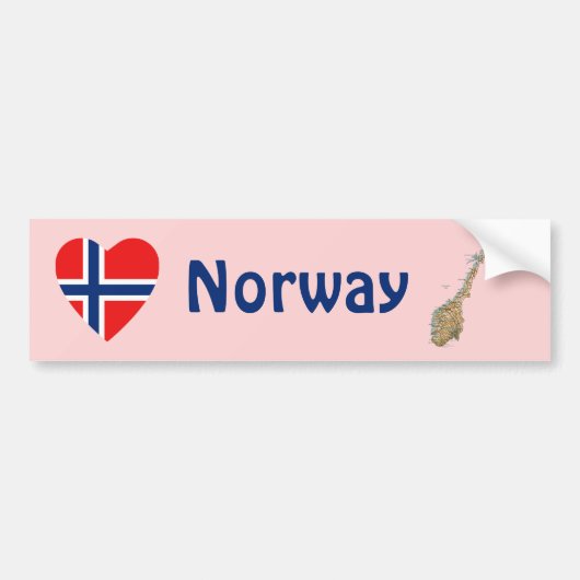 ノルウェー国旗ハート + 地図 バンパーステッカー (正面)