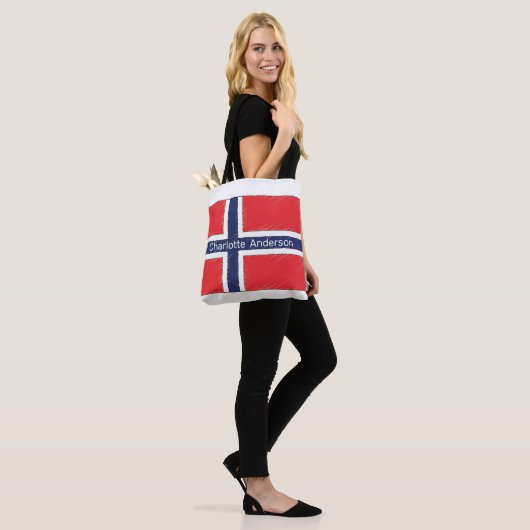 ノルウェー国旗風 イニシャル・名前入り デザイン トートバッグ (モデル)