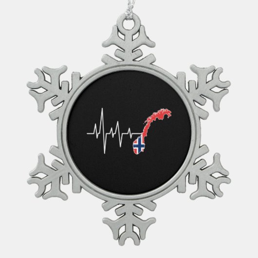 ノルウェー国旗 スノーフレークピューターオーナメント (正面)
