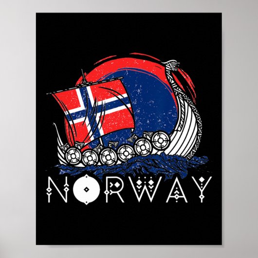 ノルウェー国旗 ノルウェー ヴァイキング船 プライド 海 船 ポスター (正面)