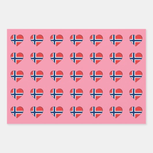 ノルウェー国旗、ハート&ノルウェーファッション/ギフトセット ラッピングペーパーシート (正面2)