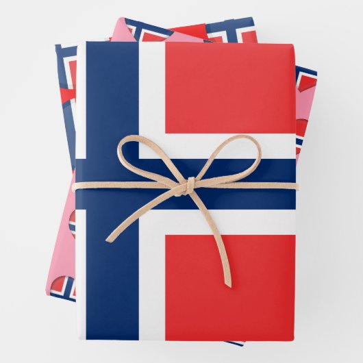 ノルウェー国旗、ハート&ノルウェーファッション/ギフトセット ラッピングペーパーシート (インサイチュ)
