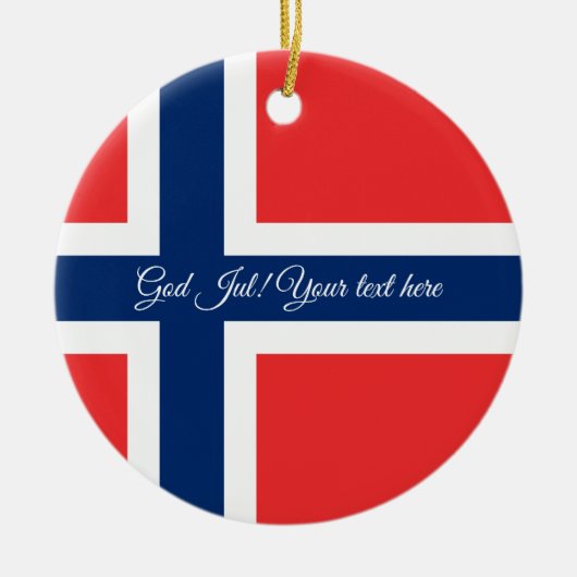 ノルウェー国旗God Julクリスマスツリーオーナメント セラミックオーナメント (正面)