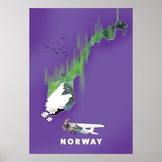 ノルウェー地図のイラスト入りポスター ポスター (正面)