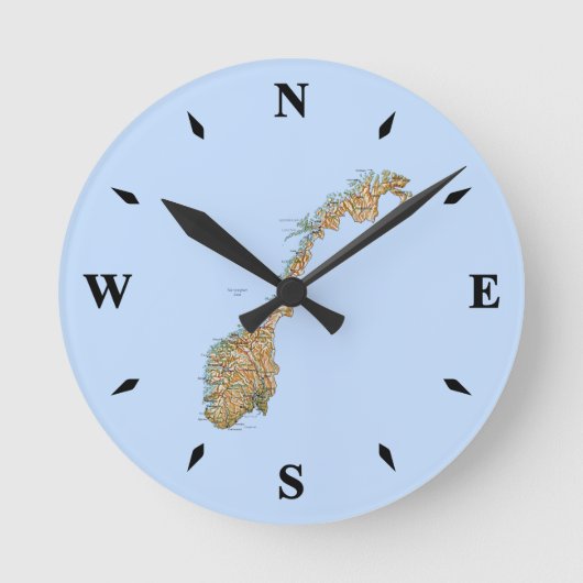ノルウェー地図の時計 ラウンド壁時計 (正面)