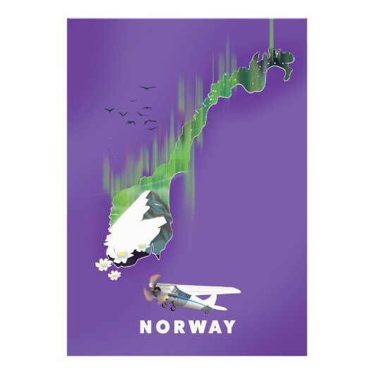 ノルウェー地図図解入りの、写真付きのプリントポスター。 フォトプリント            (正面)