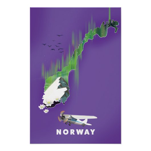ノルウェー地図 イラスト入りプリントポスター ポスター (正面)
