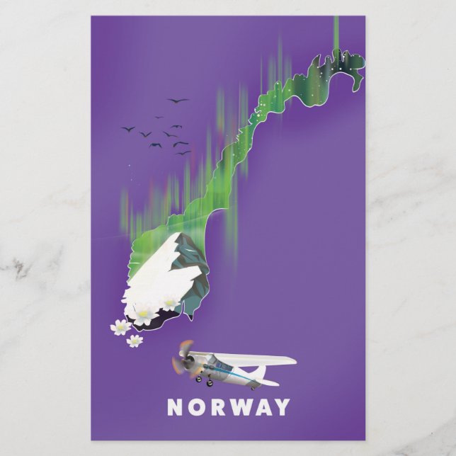 ノルウェー地図 イラスト ポスター (正面)