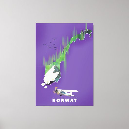 ノルウェー地図 イラスト ポスター キャンバスプリント (正面)