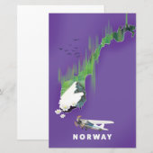 ノルウェー地図 イラスト ポスター 便箋 (正面/裏面)