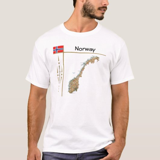 ノルウェー地図+国旗+タイトルTシャツ Tシャツ (正面)