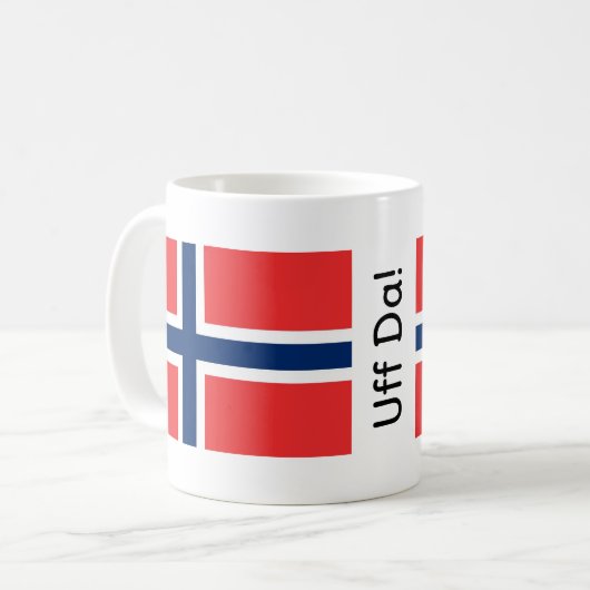 ノルウェー柄マグカップ「Uff Da」 コーヒーマグカップ (正面左)